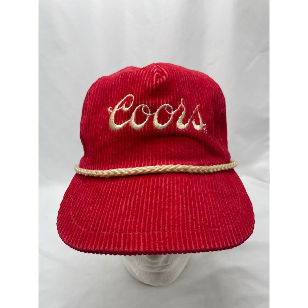 Vintage Coors Hat Corduroy Beer Bonnet Red 80s 90s Rope Brim